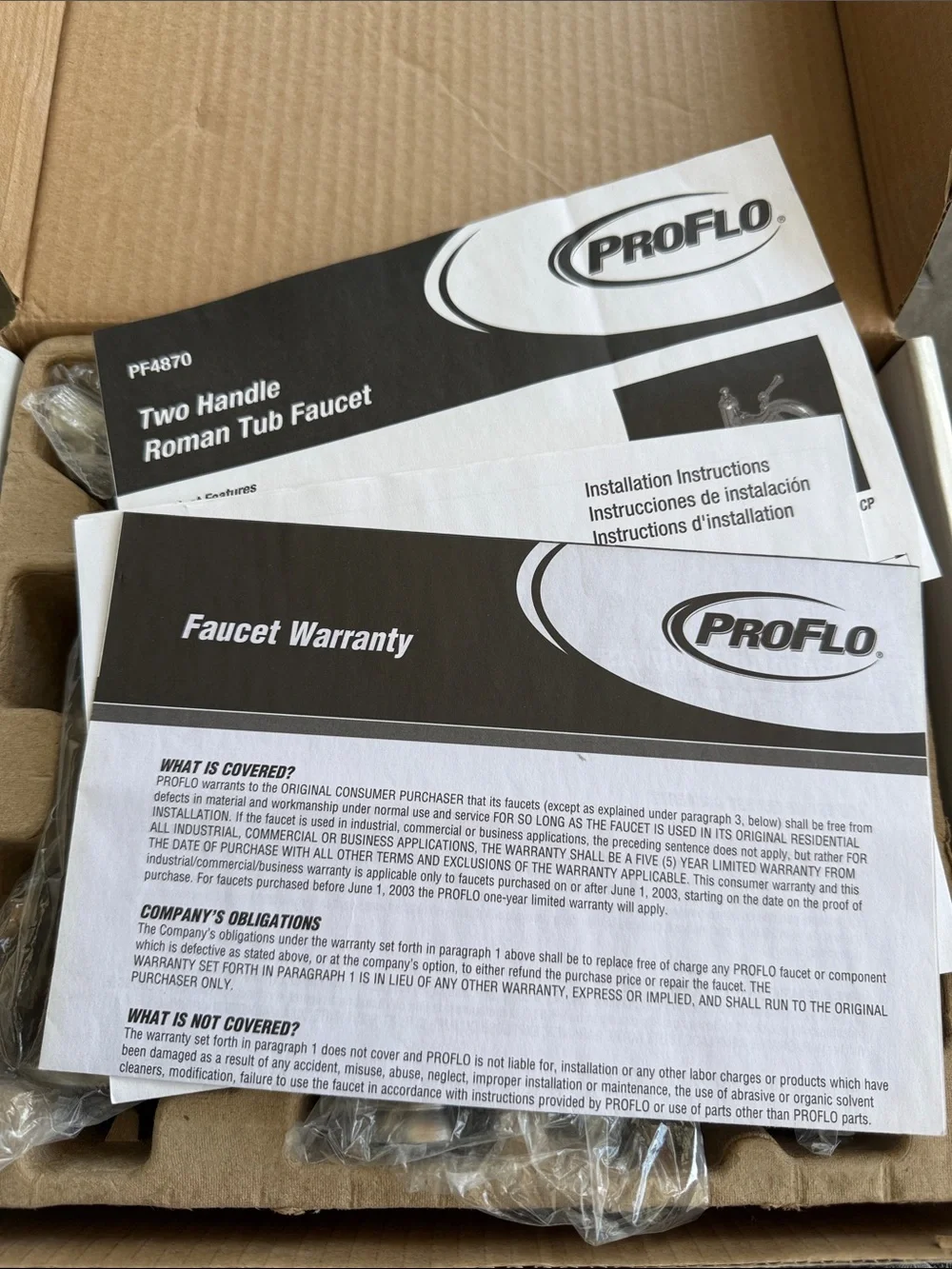 ProFlo 2 Handle Roman Tub Filler. Brushed Nickel Bath Faucet with Lever Handles